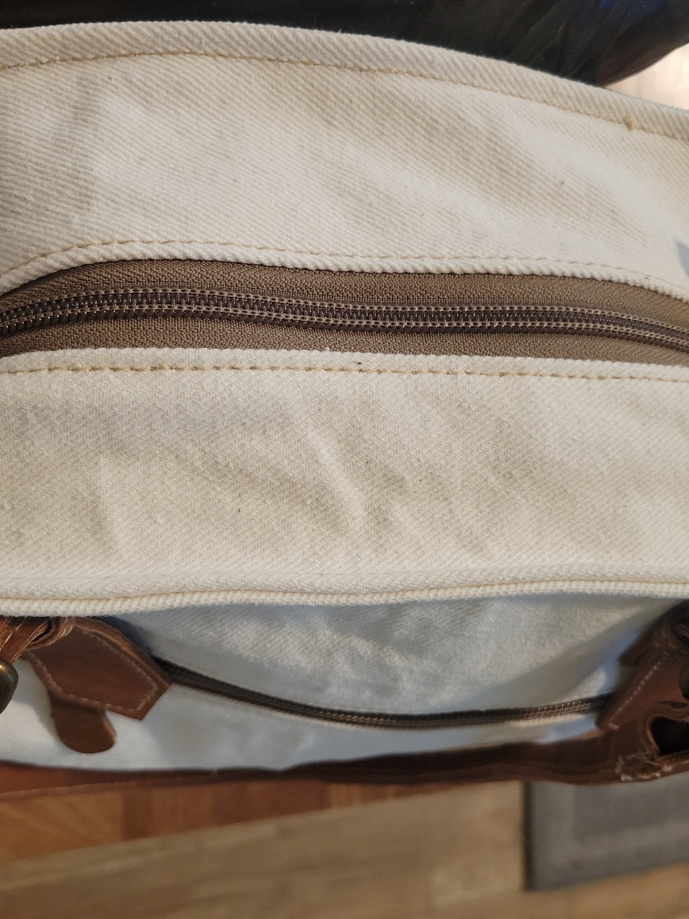 NWT Myra Bag Canvas Tote with Brown Leather Handles and Cream Body - Picture 9 of 9